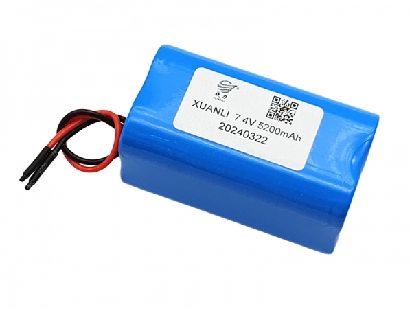 7.4V 5200mAh 18650 圆柱锂电池-两根线